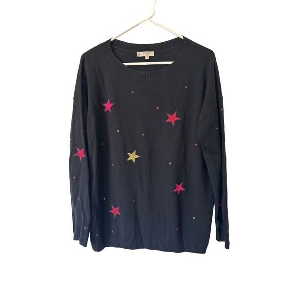 Hobbs London Black Boat Neck Embroidered Multicolor Star Sweater Size M Cosmic - Picture 2 of 11